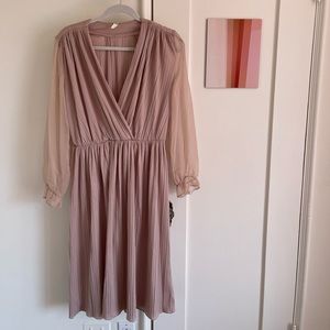 Vintage pleated cocktail dress with sheer sleeves